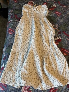 Ivory Floral Strapless Maxi Dress with Smocked Bodice